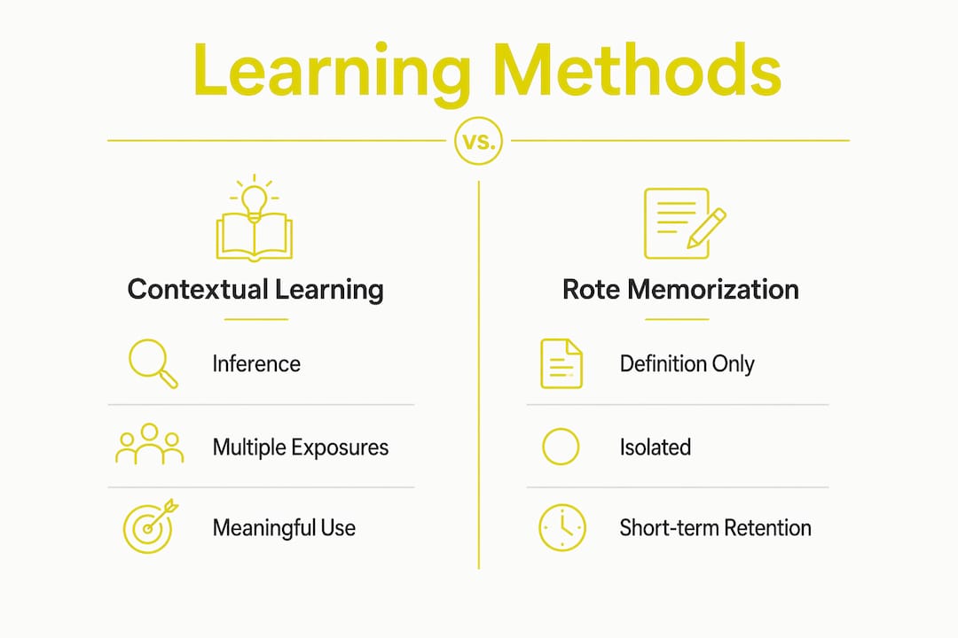 Infographic comparing vocabulary learning methods