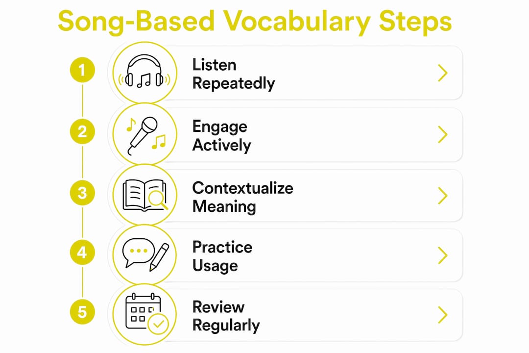 Infographic presenting steps of song-based vocabulary learning