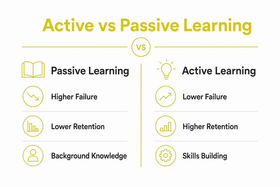 Infographic comparing active and passive learning