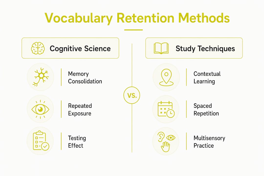 Infographic comparing vocabulary retention methods