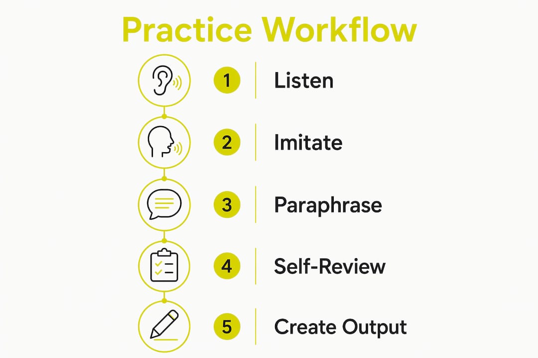 Infographic illustrating steps in music-based speaking practice