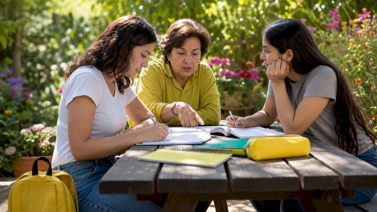 Instructor guiding learners in language class