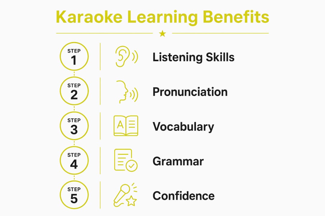 Infographic illustrating karaoke benefits for German learners