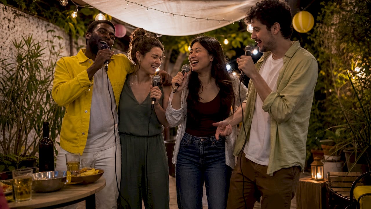 Group enjoying German karaoke socially