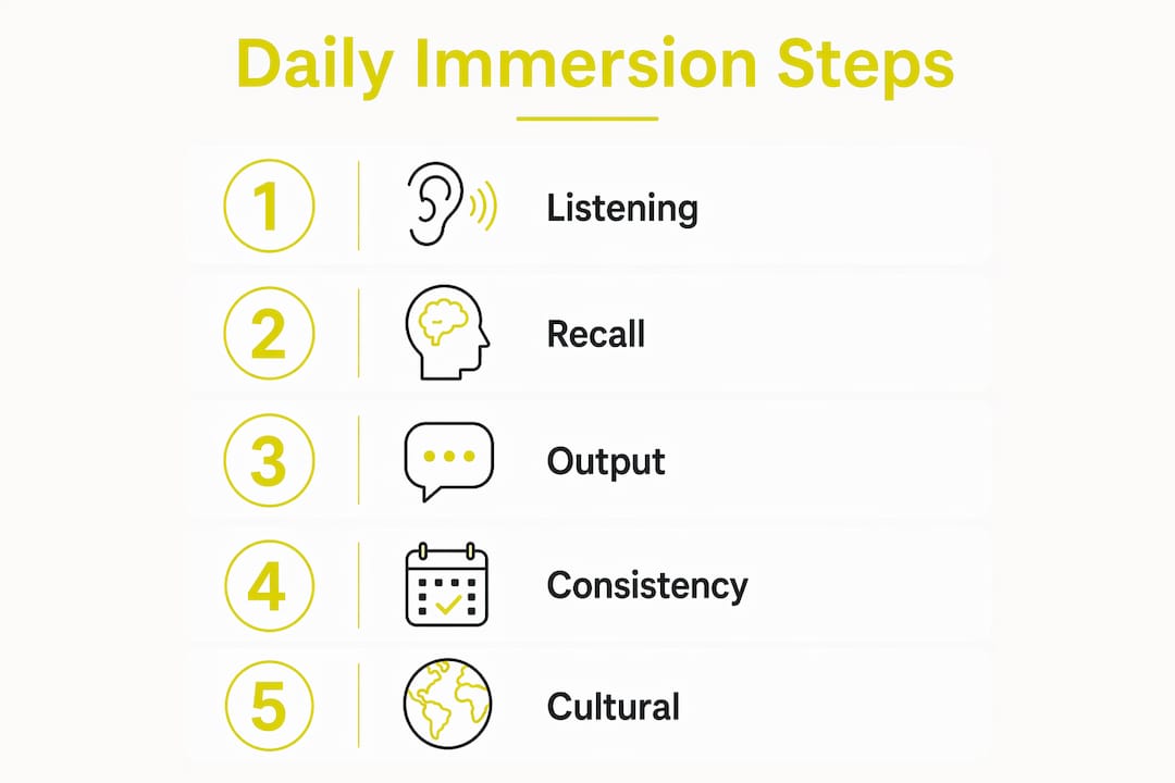 Infographic showing daily language immersion steps