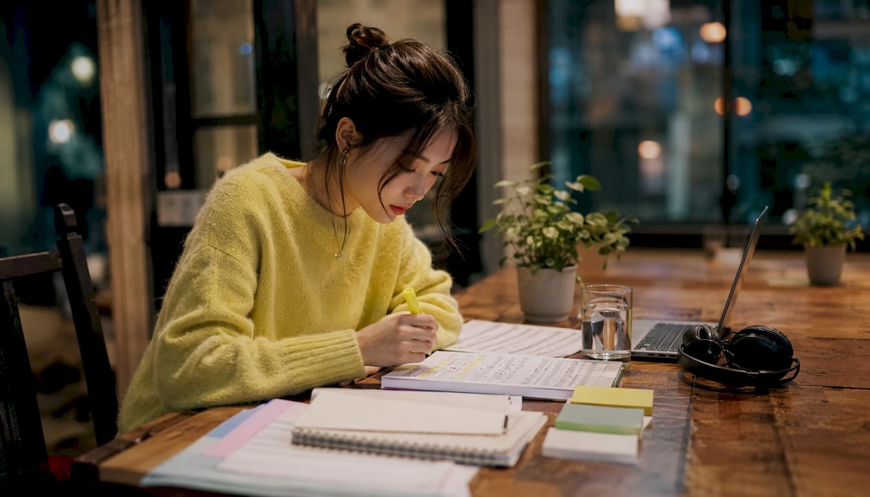 Woman selecting songs for accent practice