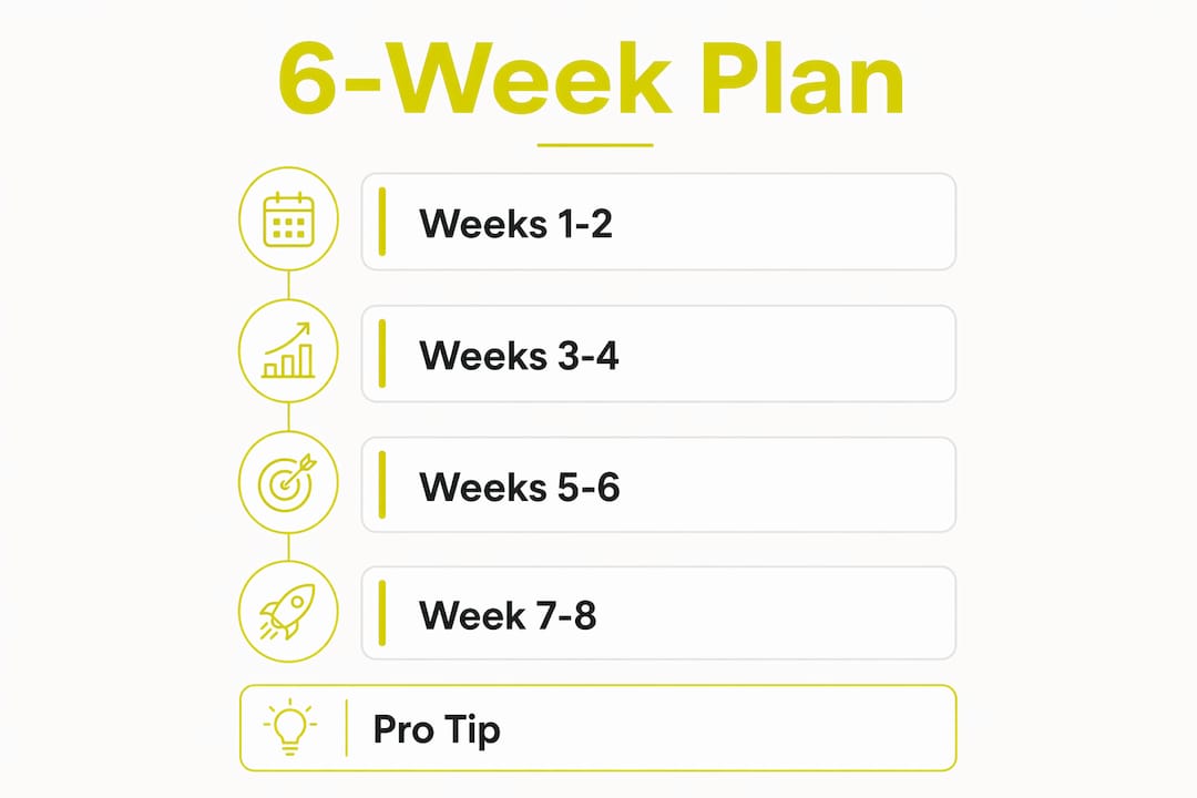 Infographic illustrating step-by-step 6-week pronunciation plan