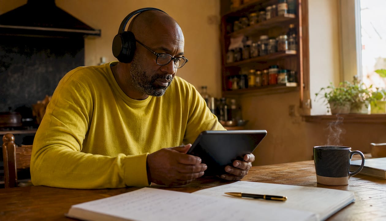 Man using digital app for cultural language learning