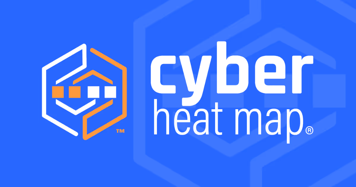 Cyber Heat Map logo with blue and orange geometric hexagonal design