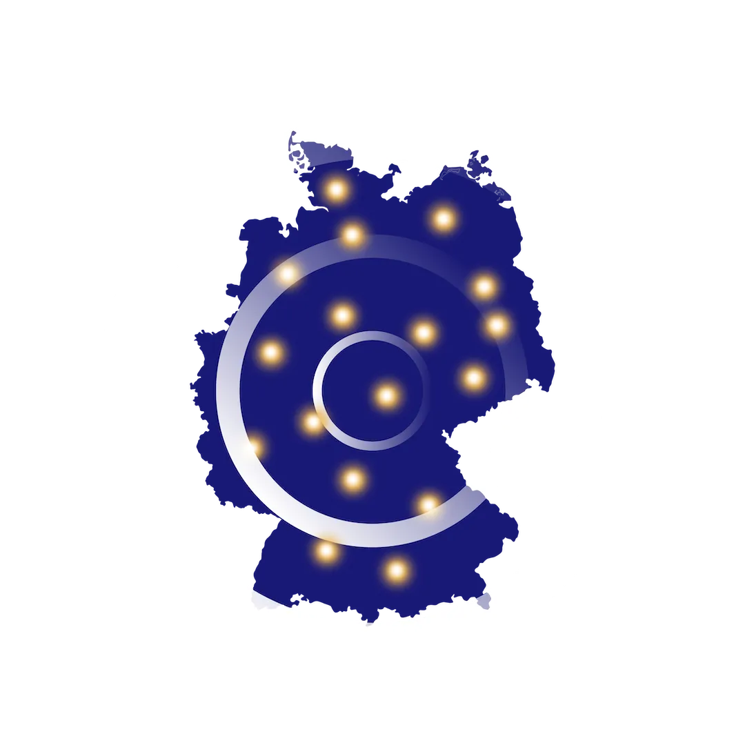 Animation einer Deutschlandkarte mit aufleuchtenden Städten