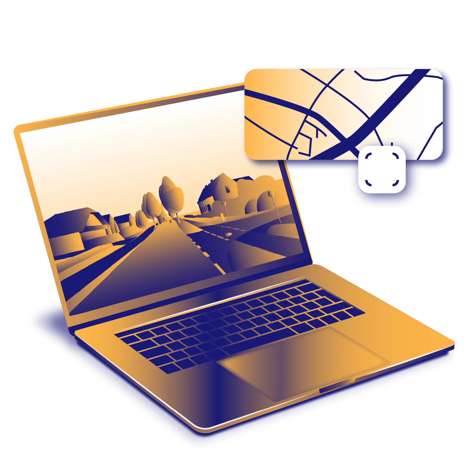 Computer mit geöffneter Karte