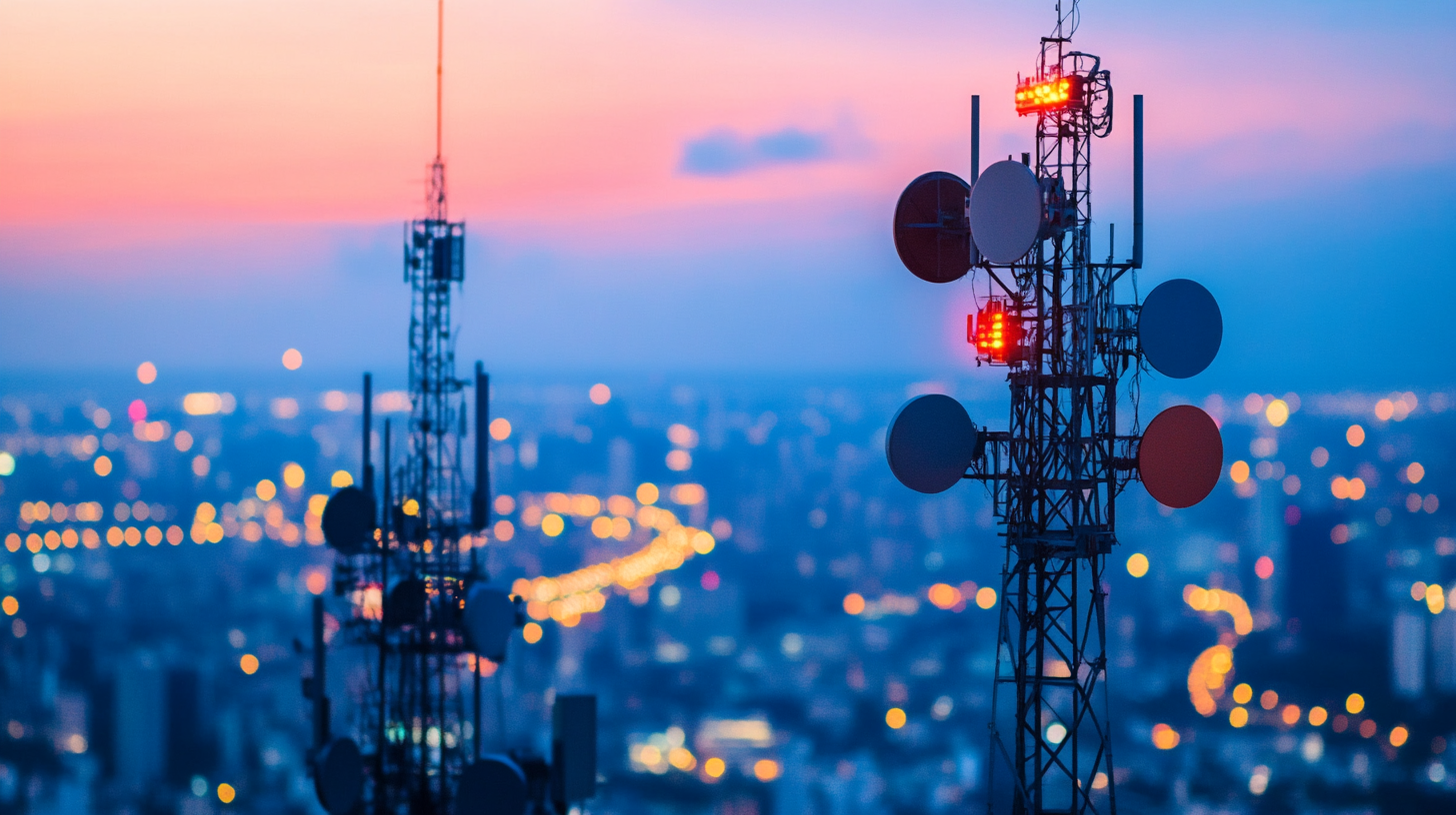 Radio spectrum and global communications concept with antennas