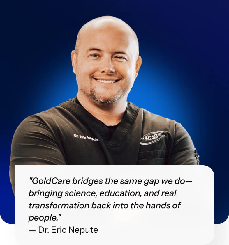 "GoldCare provides holistic wellness and healthcare solutions, including Ayurveda, Yoga Therapy, Naturopathy, Nutrition, and Native American Medicine, offering ethical, preventive, and functional medicine without a social agenda." — Dr. Anthony B. James
