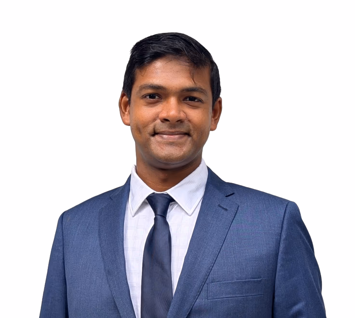 A man in a blue suit and tie.