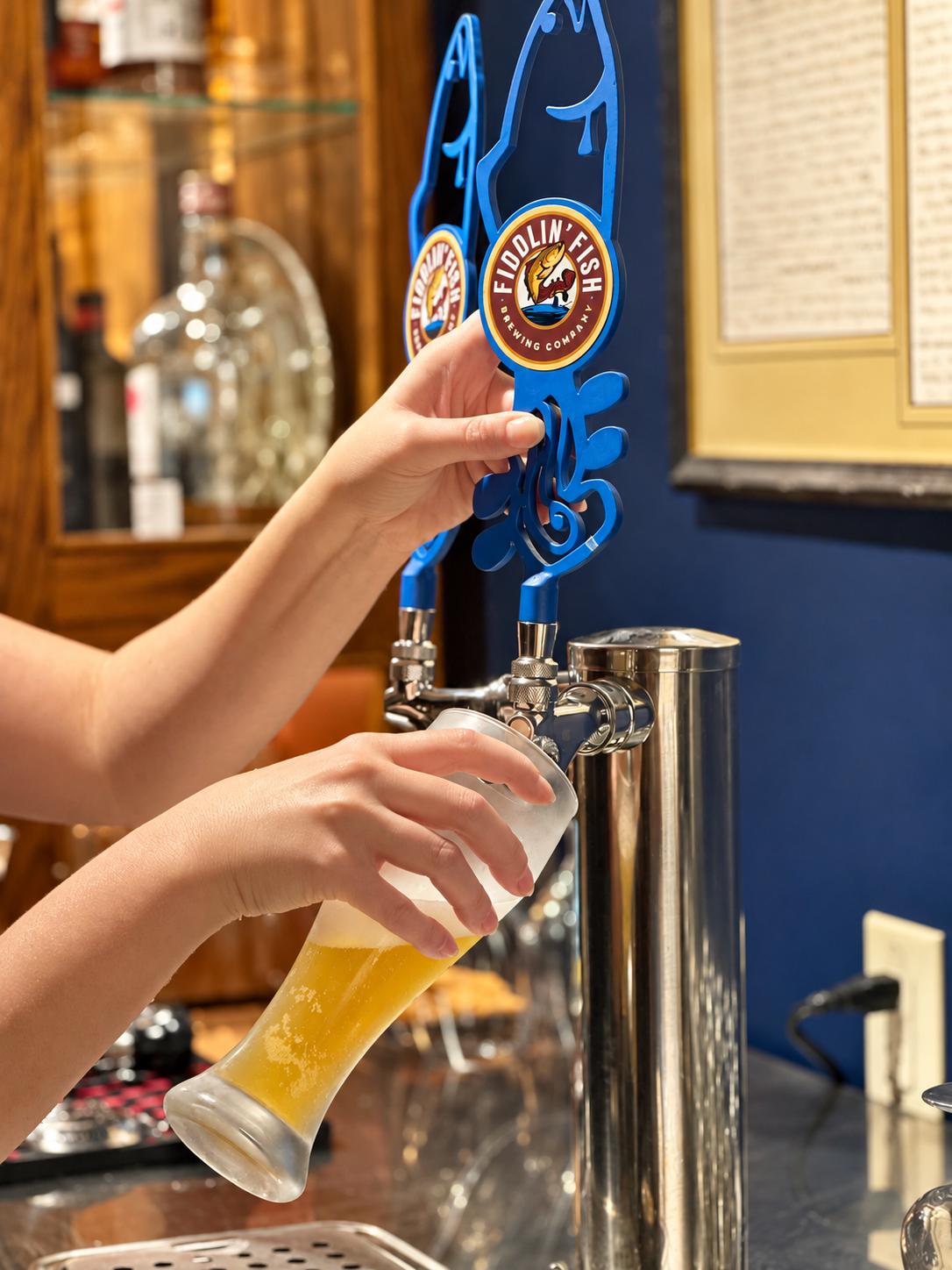Fiddlin’ Fish beer being poured at The Shaffner Lounge