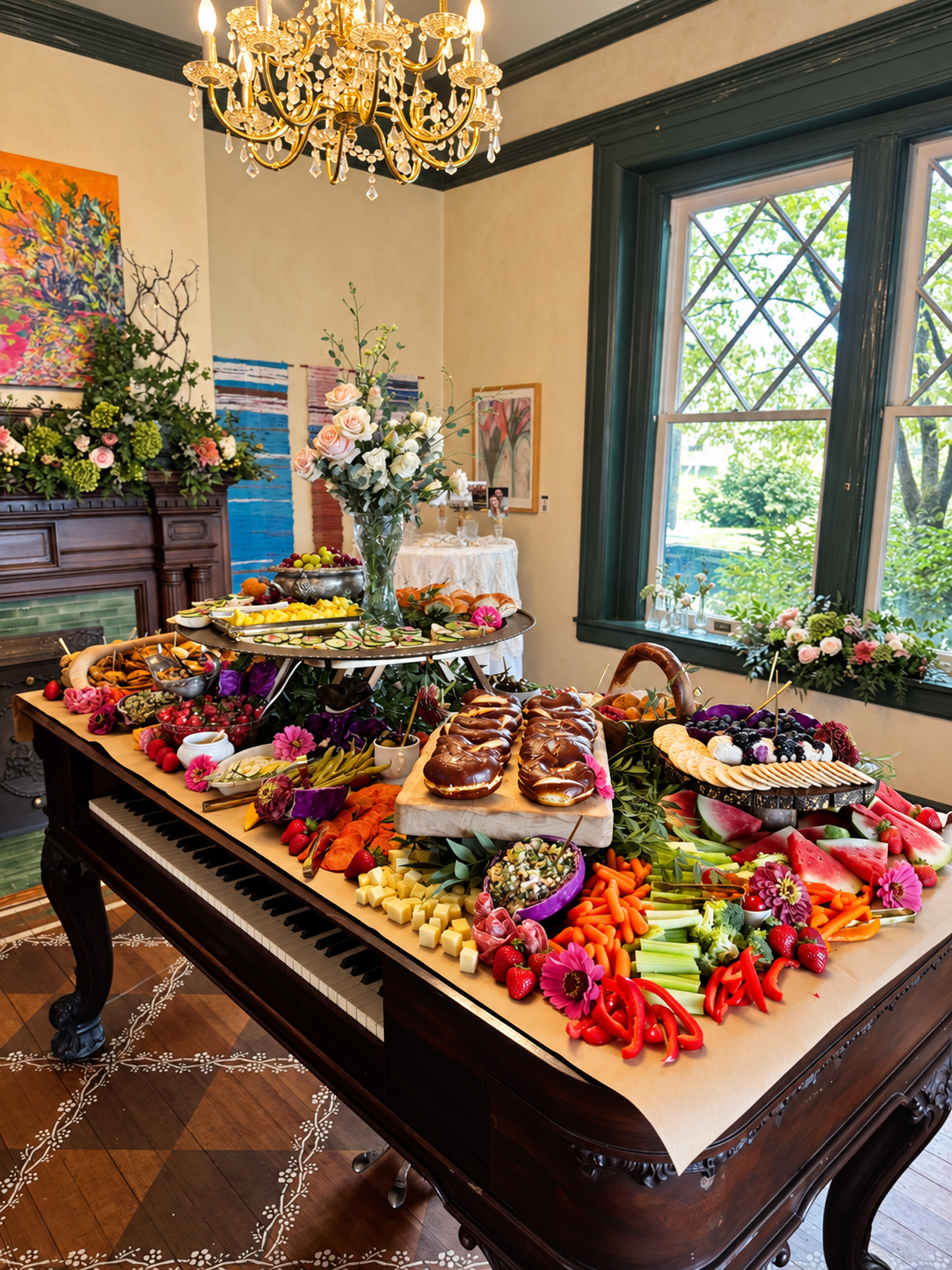 Event refreshments and flowers in the historic parlor