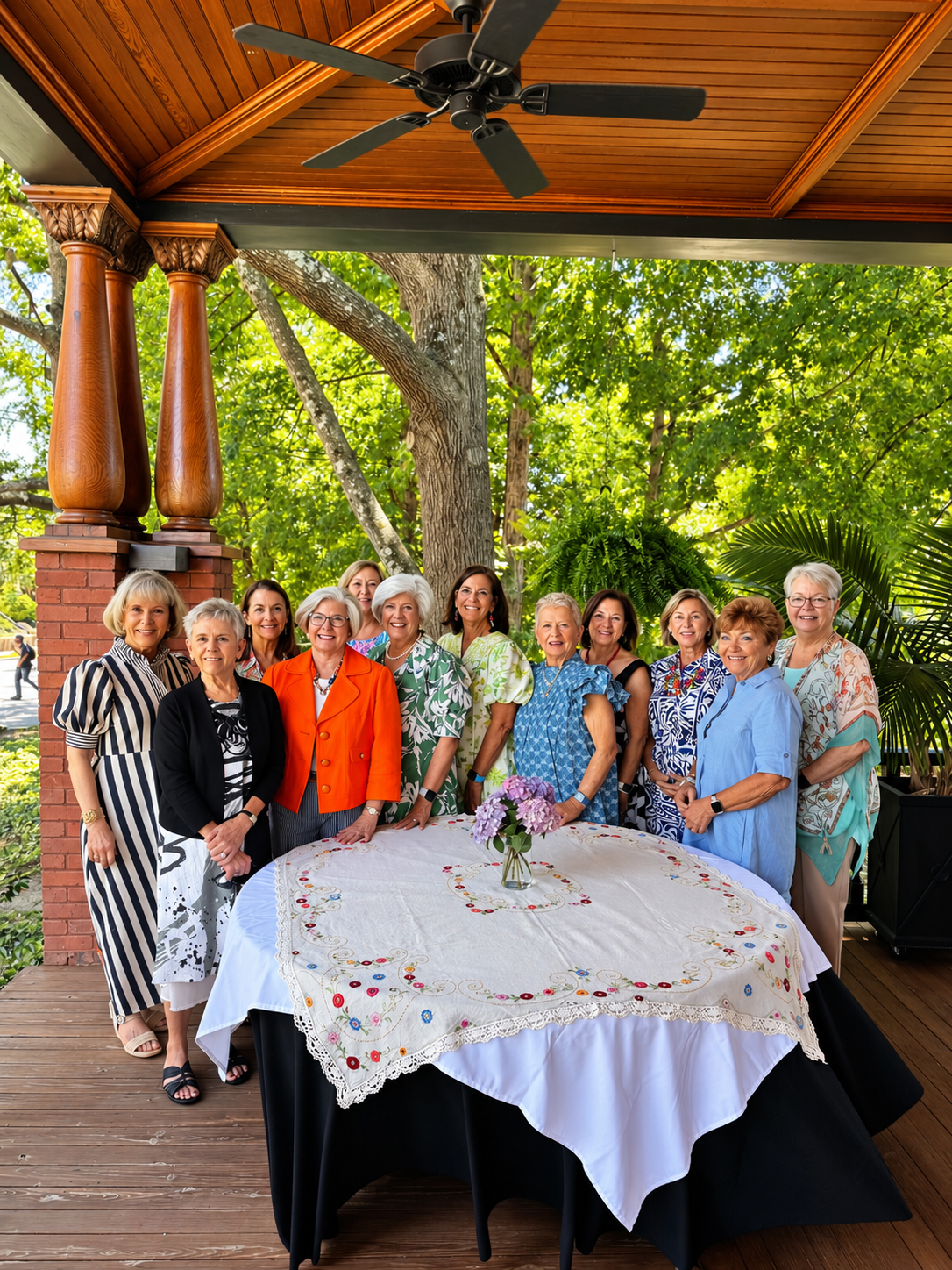 A group gathering on the historic porch