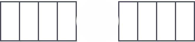 Two rectangles each divided into five black vertical sections with a white circle between them.