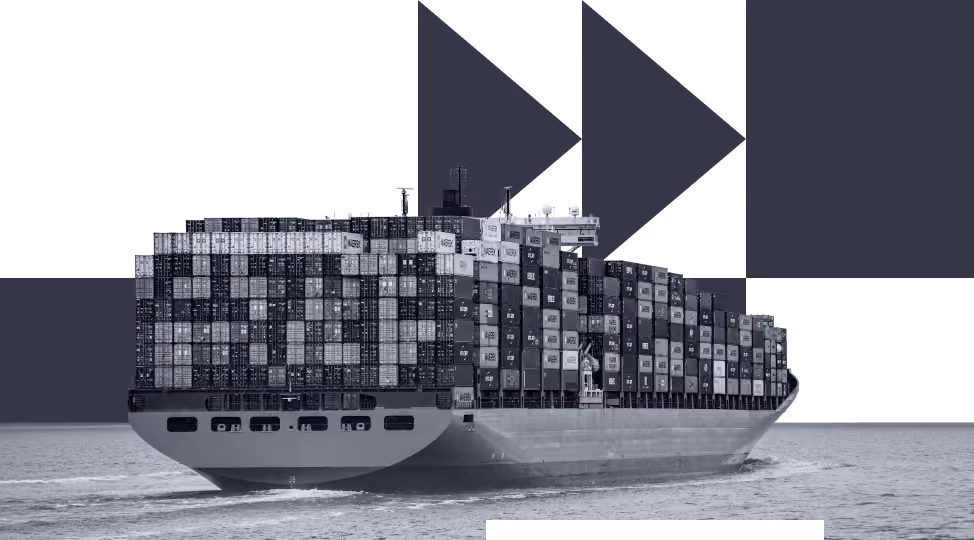 Large cargo container ship loaded with stacked containers sailing on the ocean.