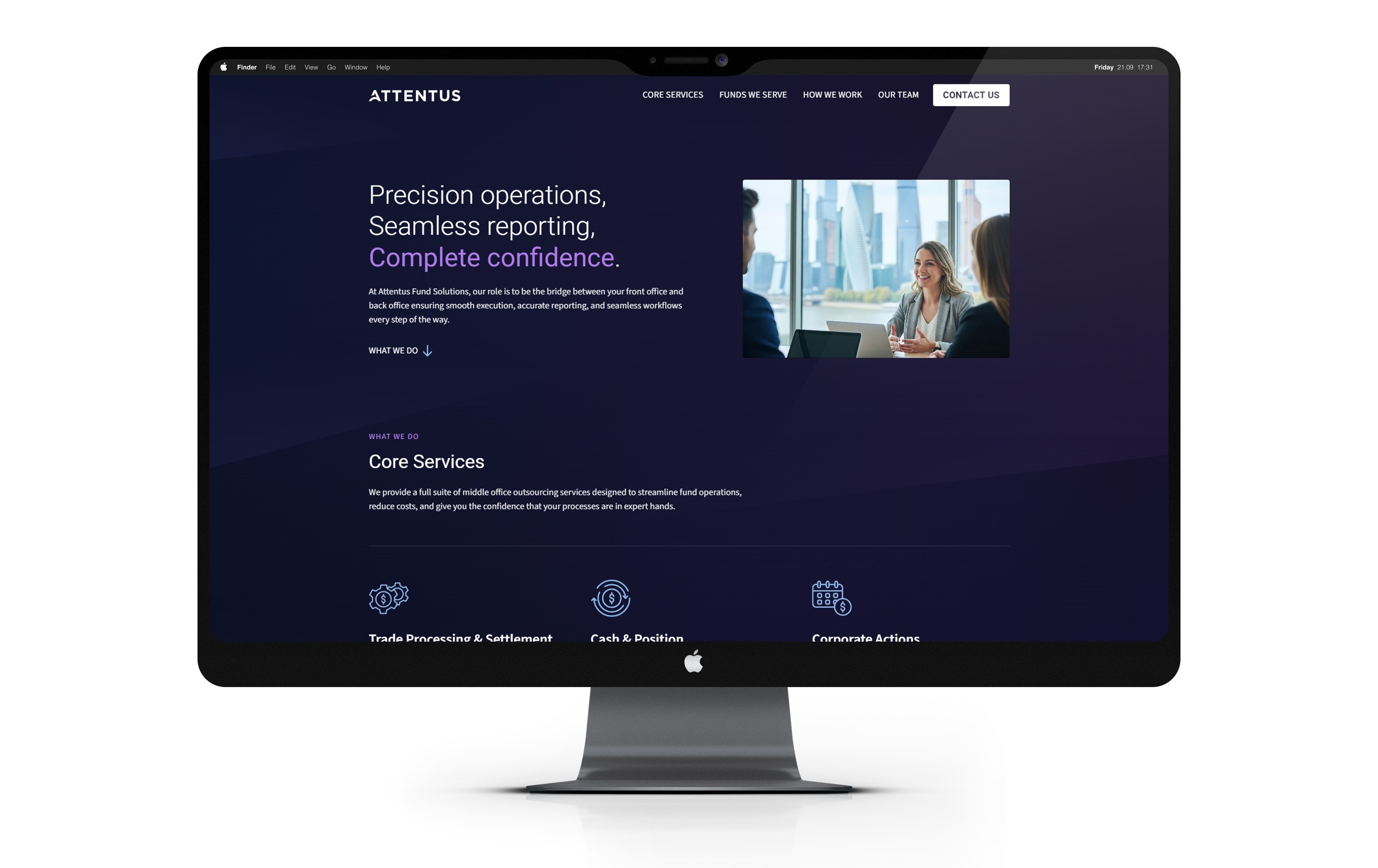 The new Attentus website shown on a desktop monitor.