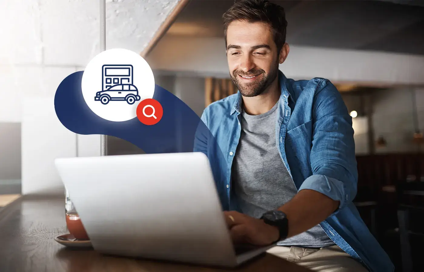 Man using an online car valuation tool.