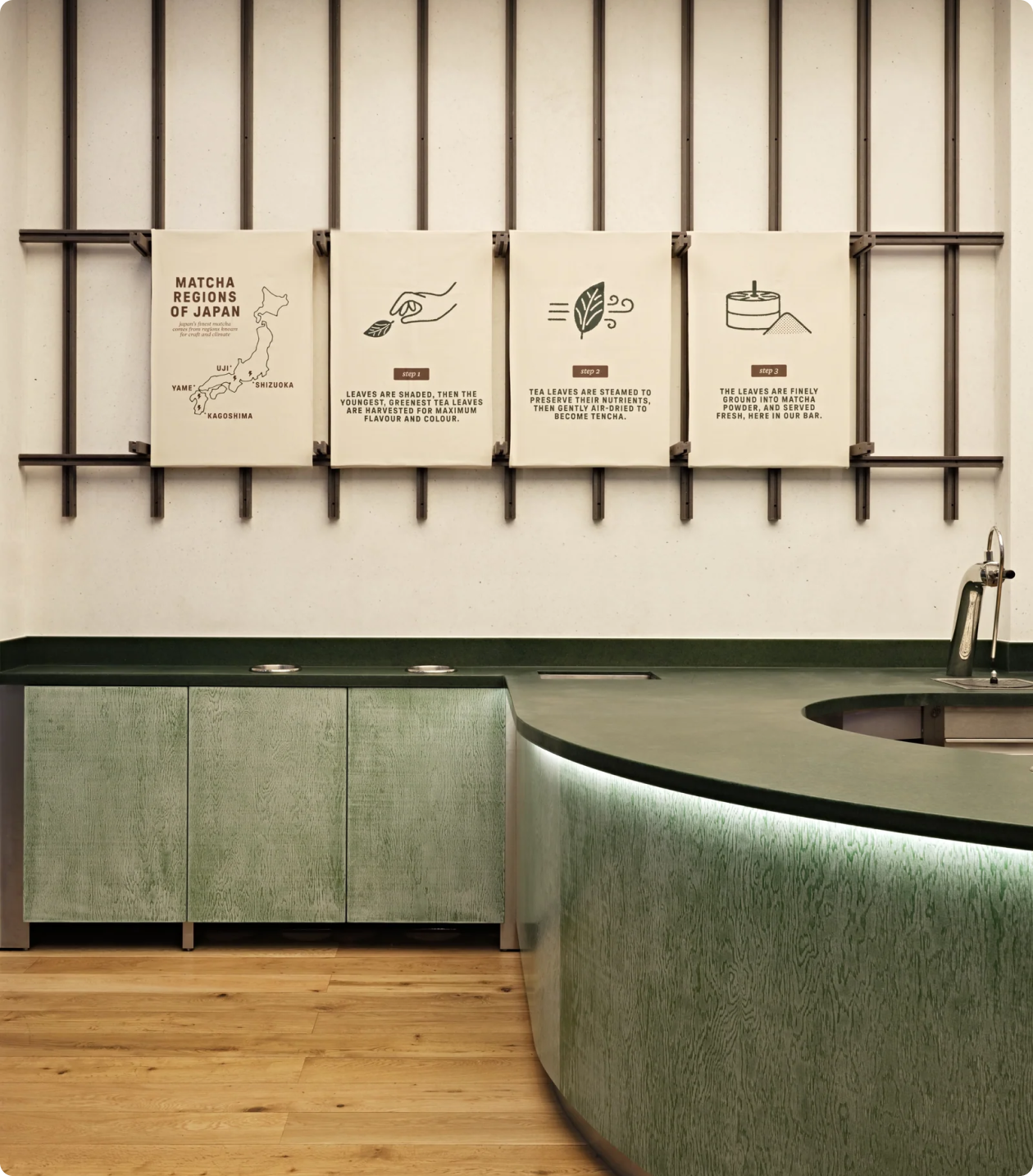 JENKI matcha bar counter in a store