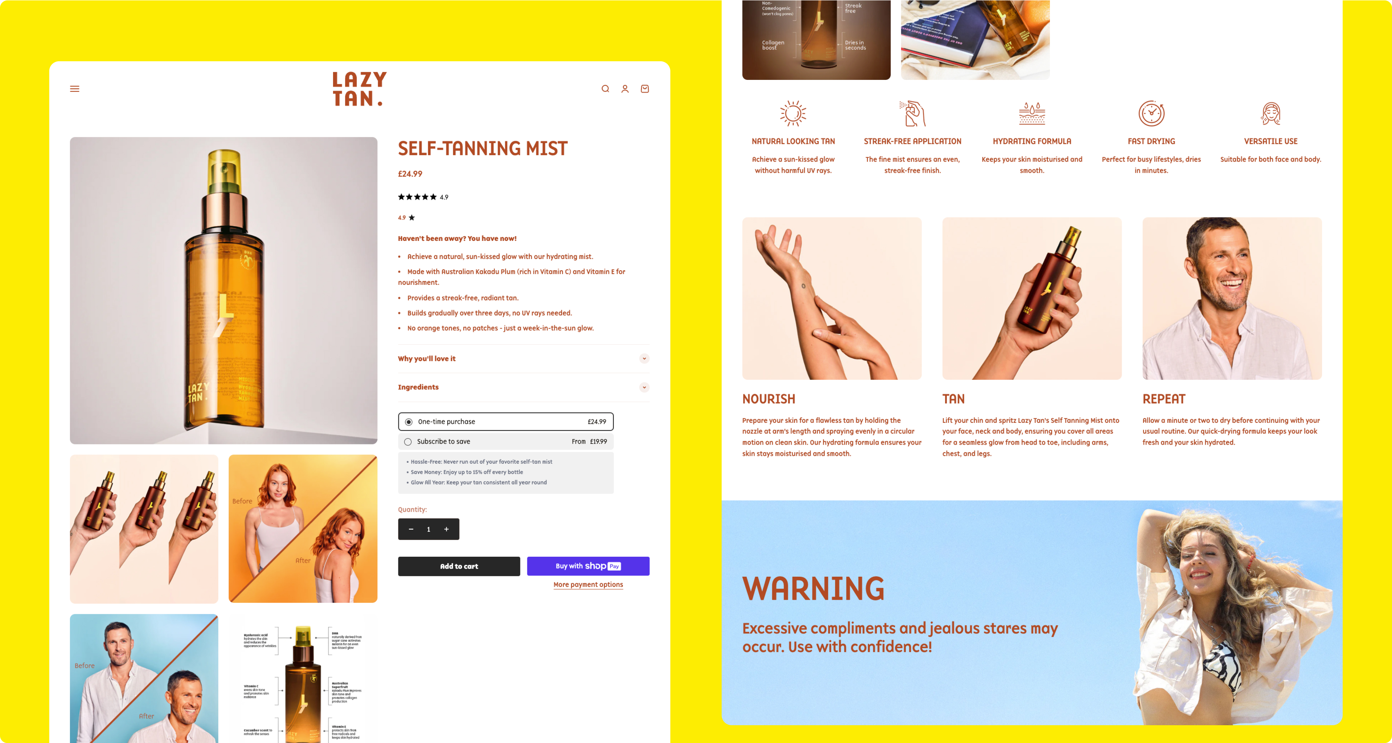 Lazy Tan Shopify product page on desktop