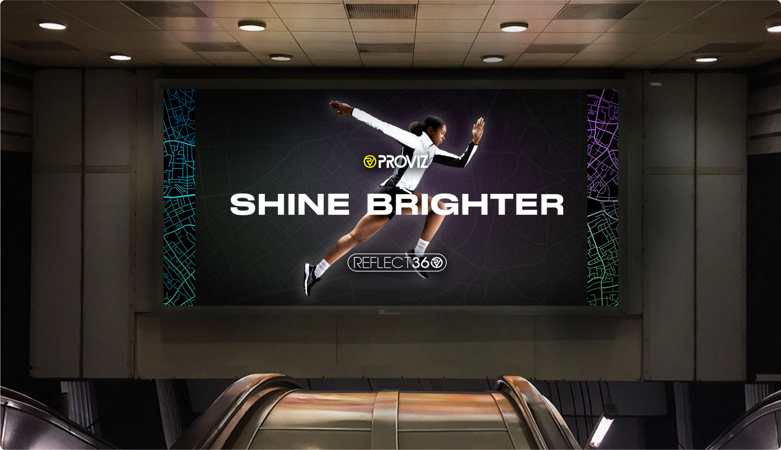 Proviz Shine Brighter billboard in an underground station