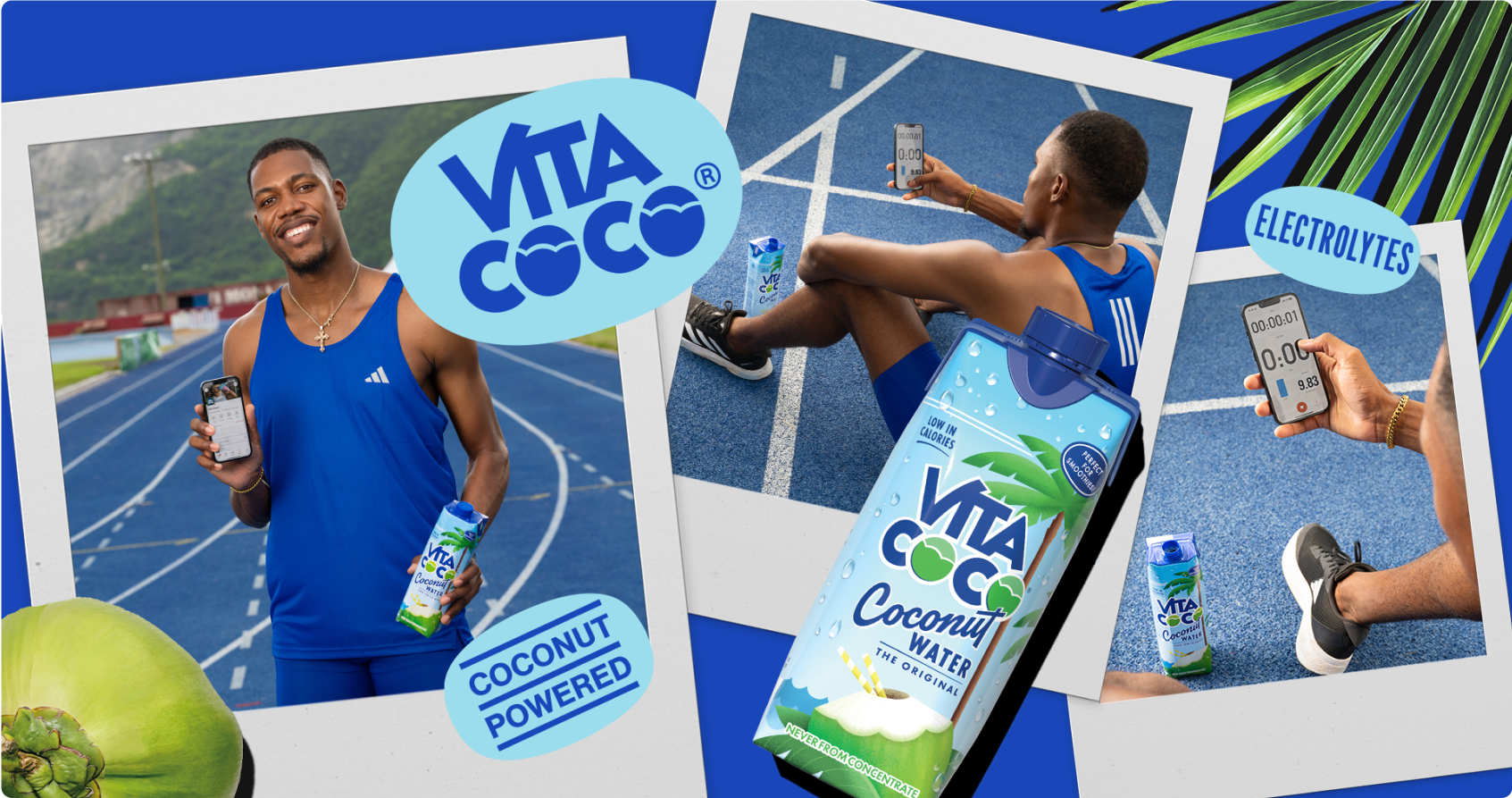 Vita Coco campaign with athlete photos in polaroid frames