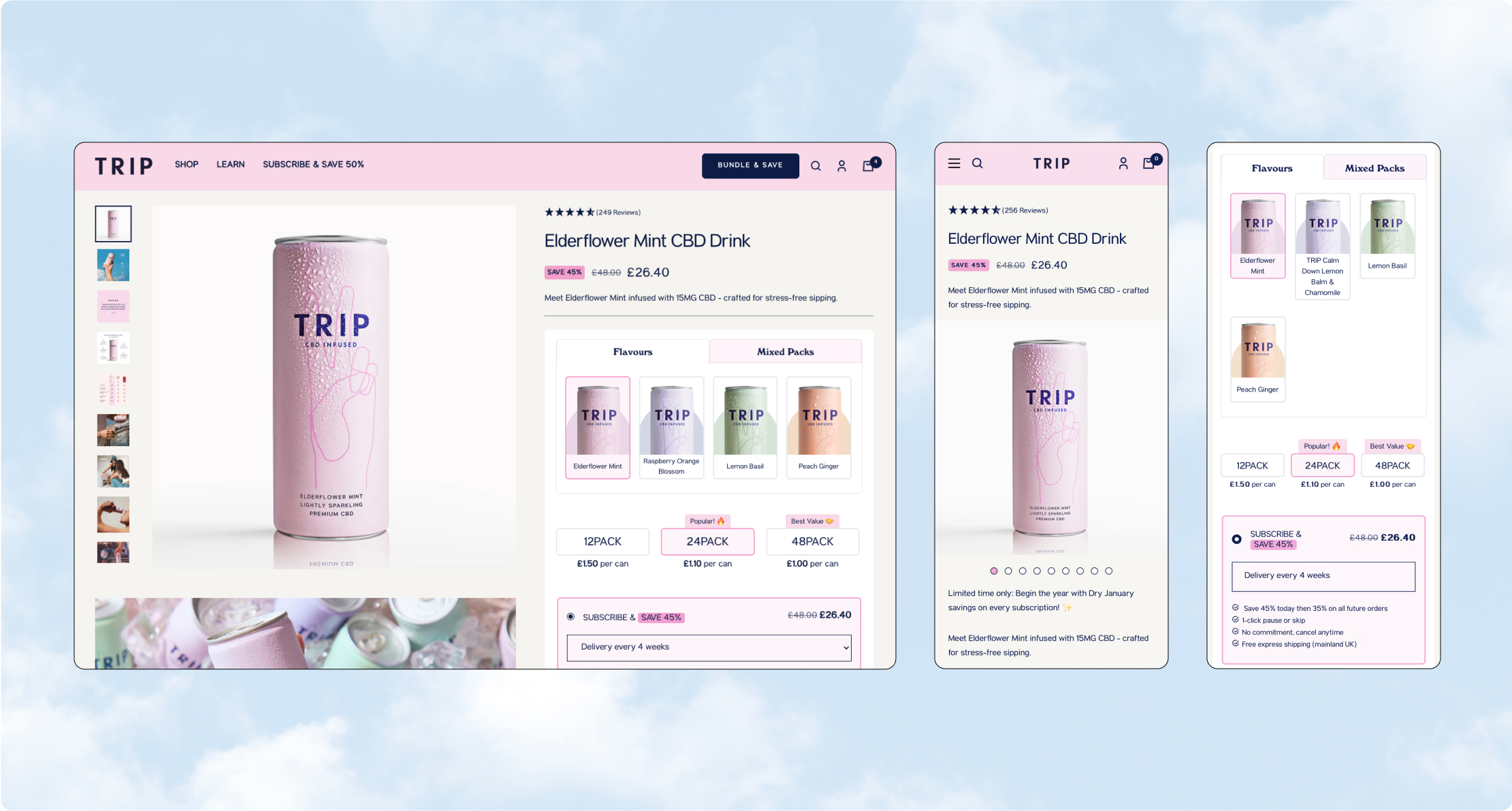 TRIP build-a-box product selection on desktop and mobile