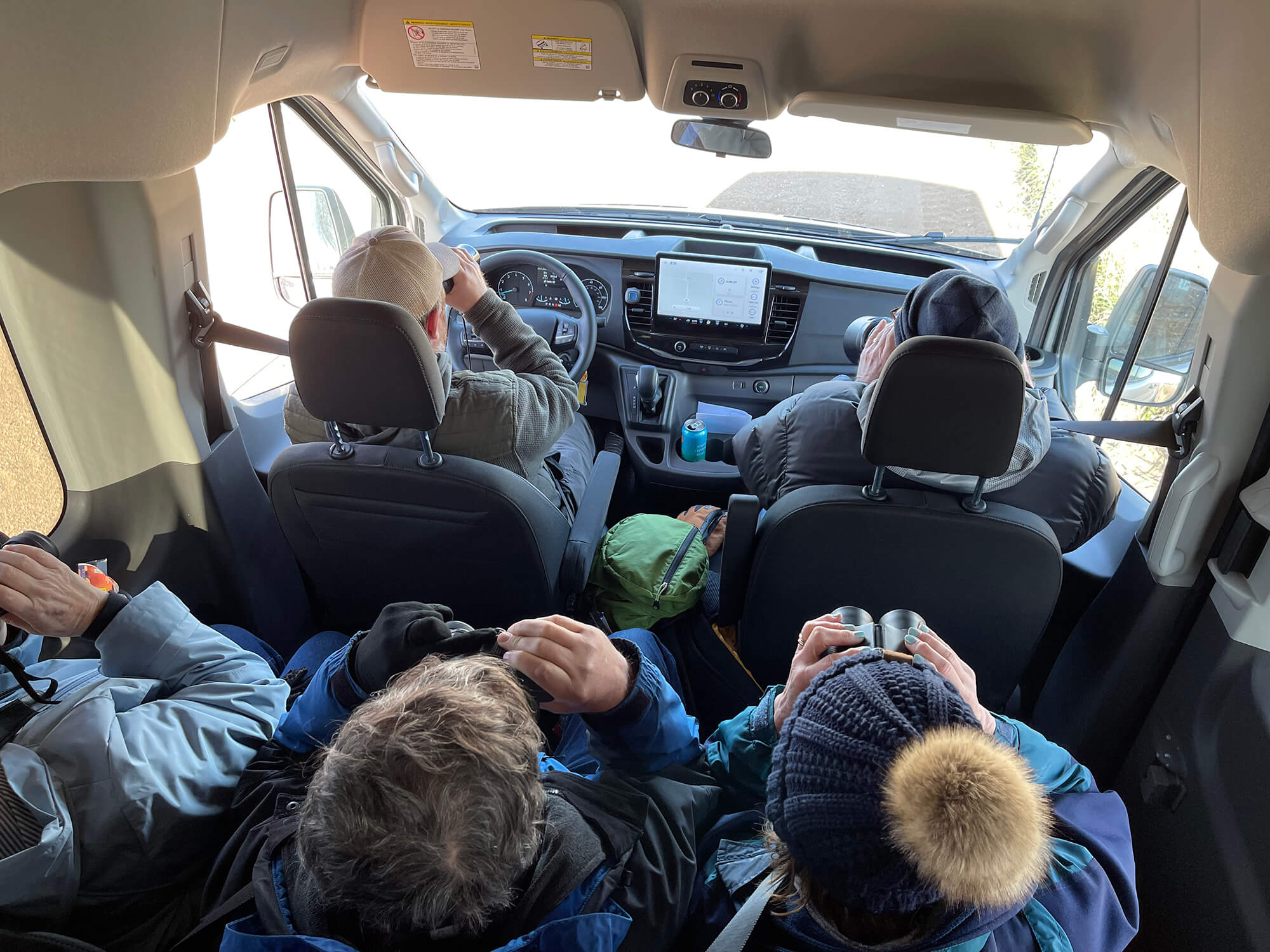 Lek treks viewing inside the van