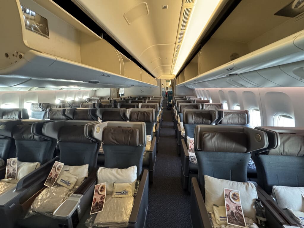 an airplane with seats and windows