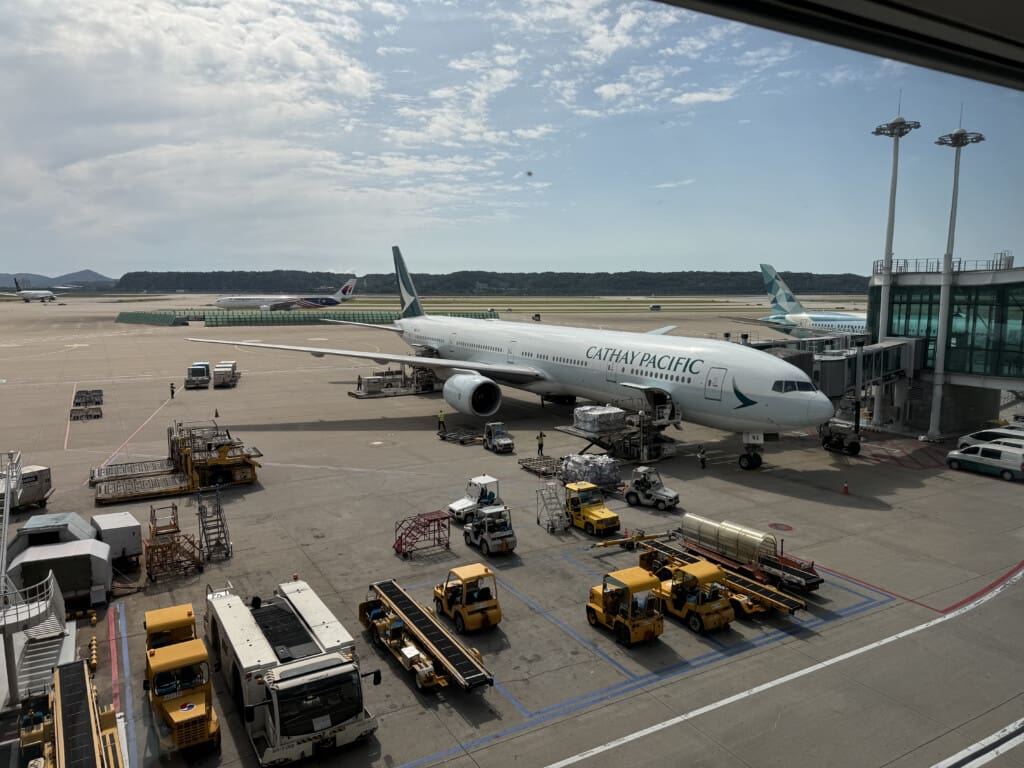 an airplane parked on a tarmac