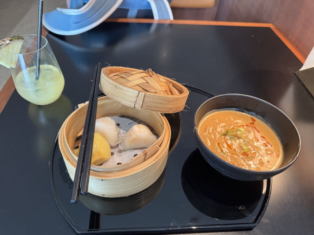 a tray with food on it