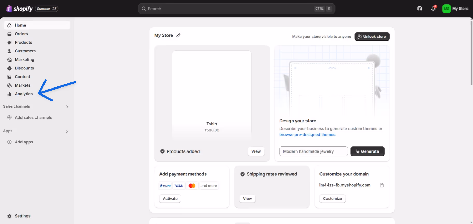Shopify admin page