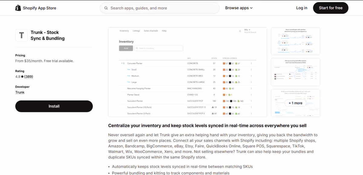 Trunk inventory product page