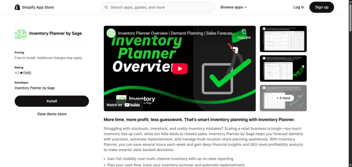 Inventory planner product page
