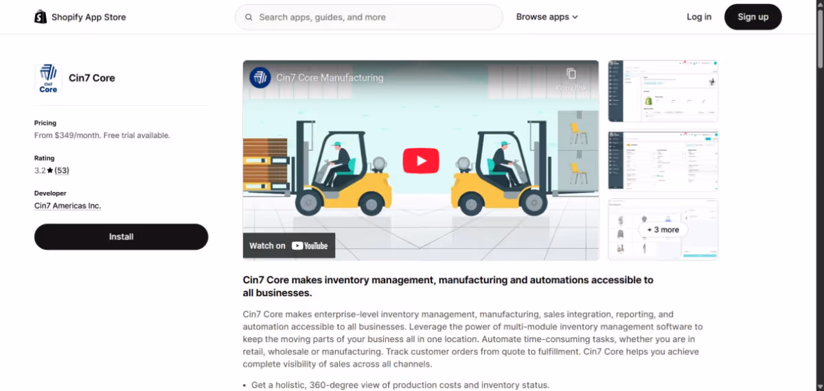 Cin7Core app store page