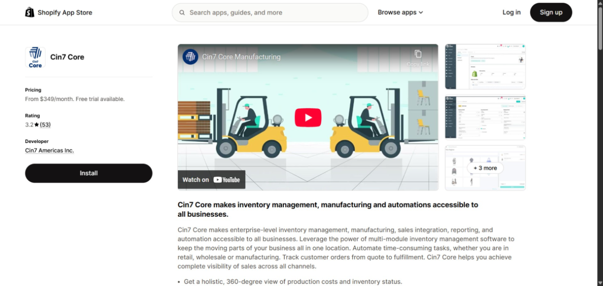 Cin7 Core app store page