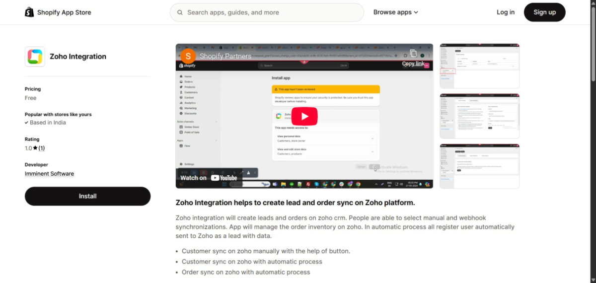 Zoho Inventory app store page