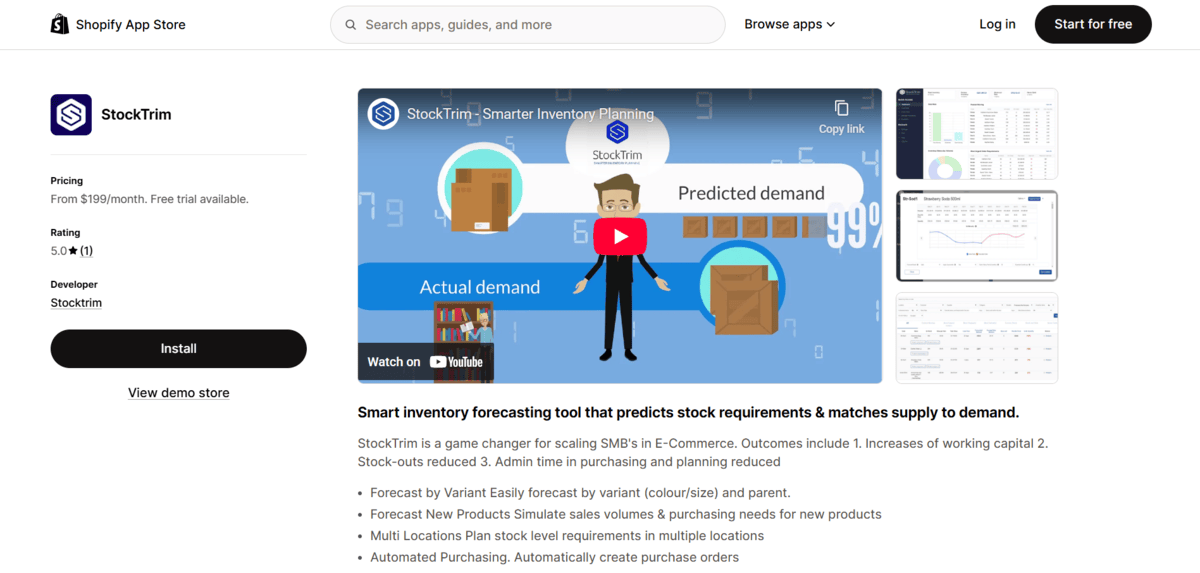 stocktrim shopify app store page