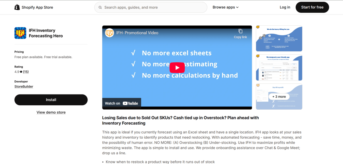 IFH shopify app store page