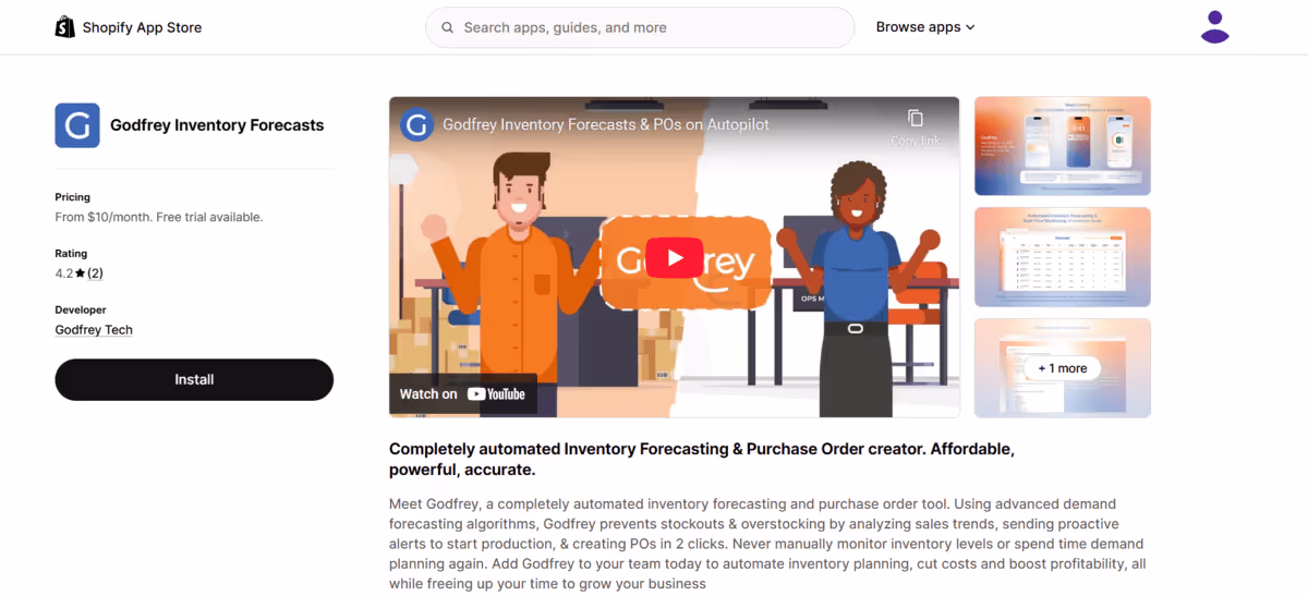 Godfrey Shopify app store page 