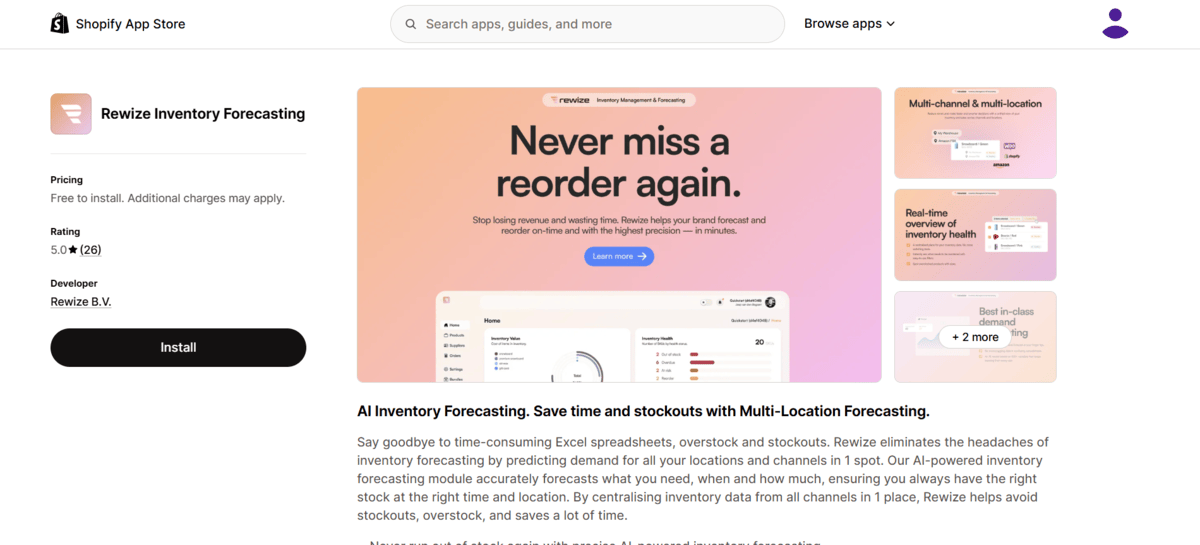 Rewize shopify app store page 