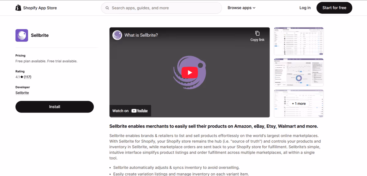 Sellbrite app store page 