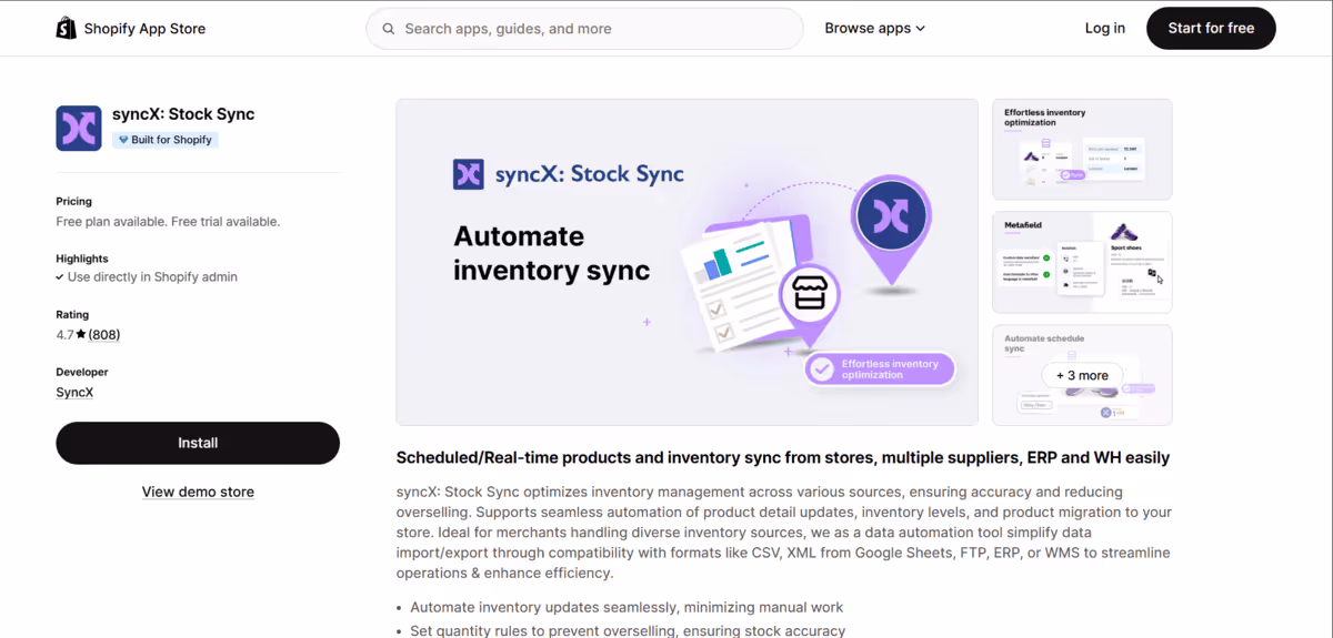 Stock Sync app store 