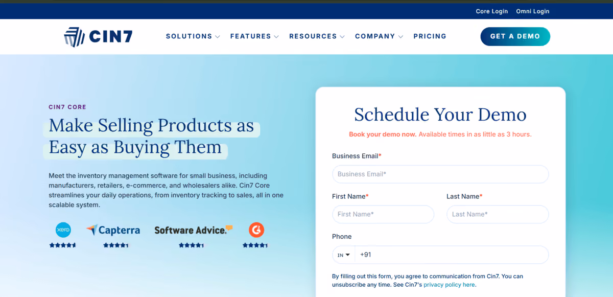Cin7 homepage 