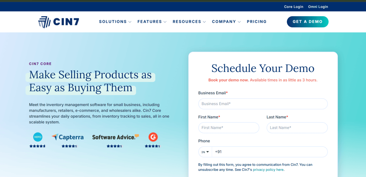 Cin7 homepage 