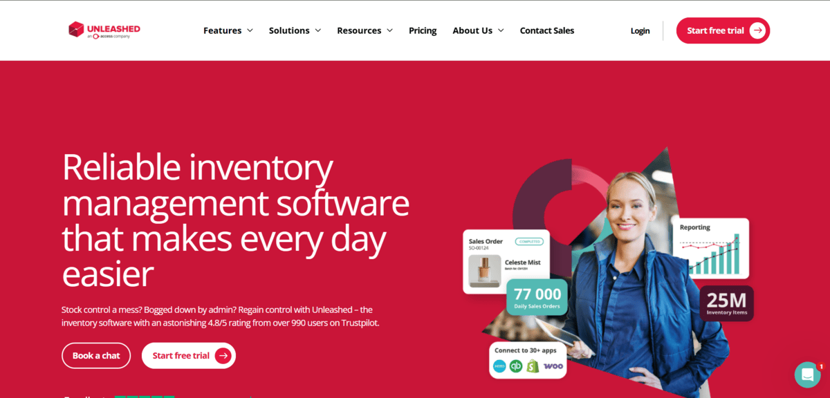 Unleashed inventory homepage 