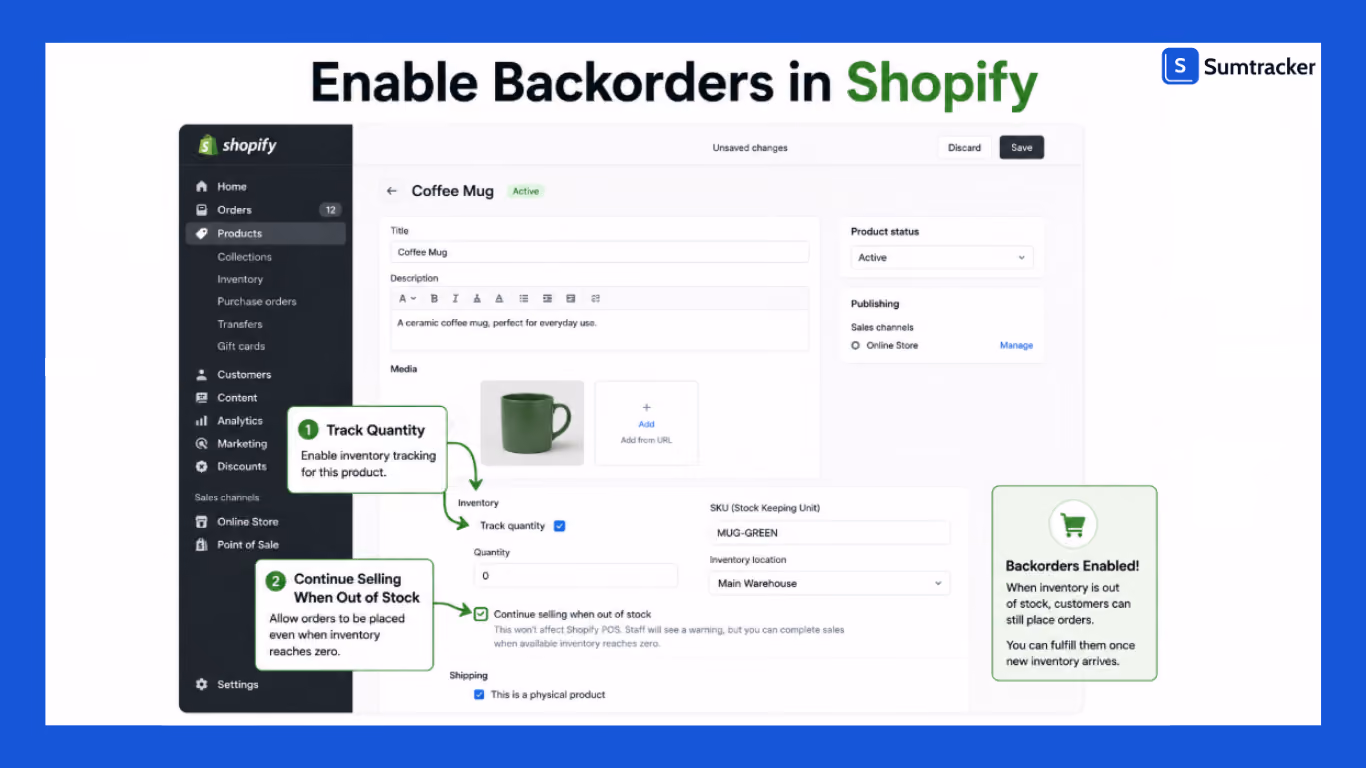 Steps of enabling backorders in shopify